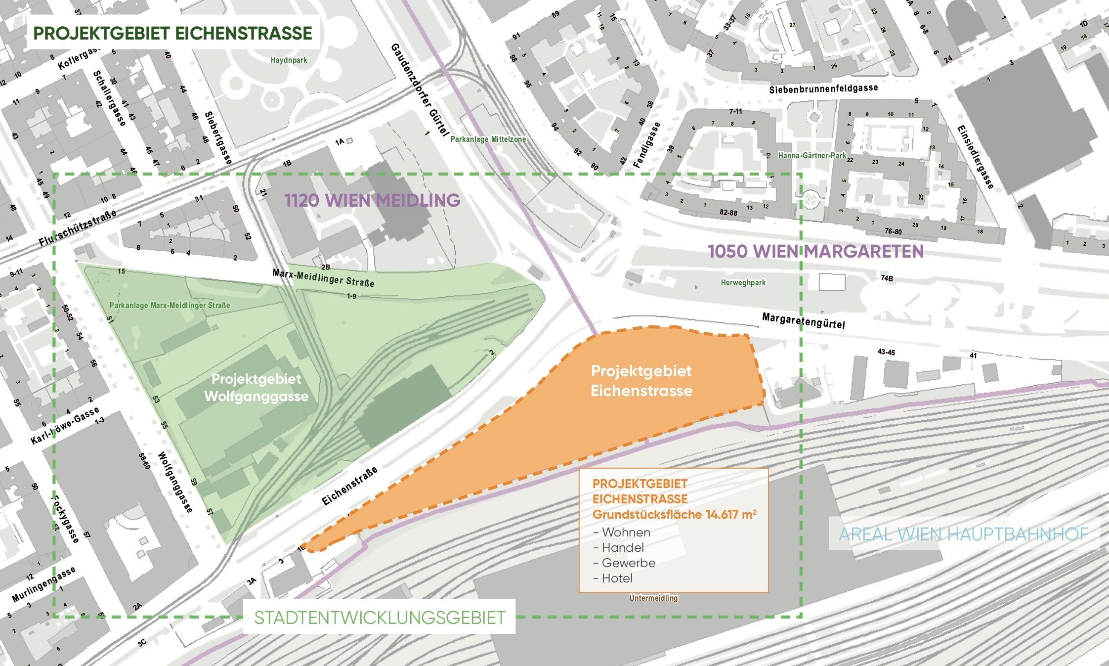 Karte des Stadtentwicklungsgebiets (Projektgebiet Eichenstraße)