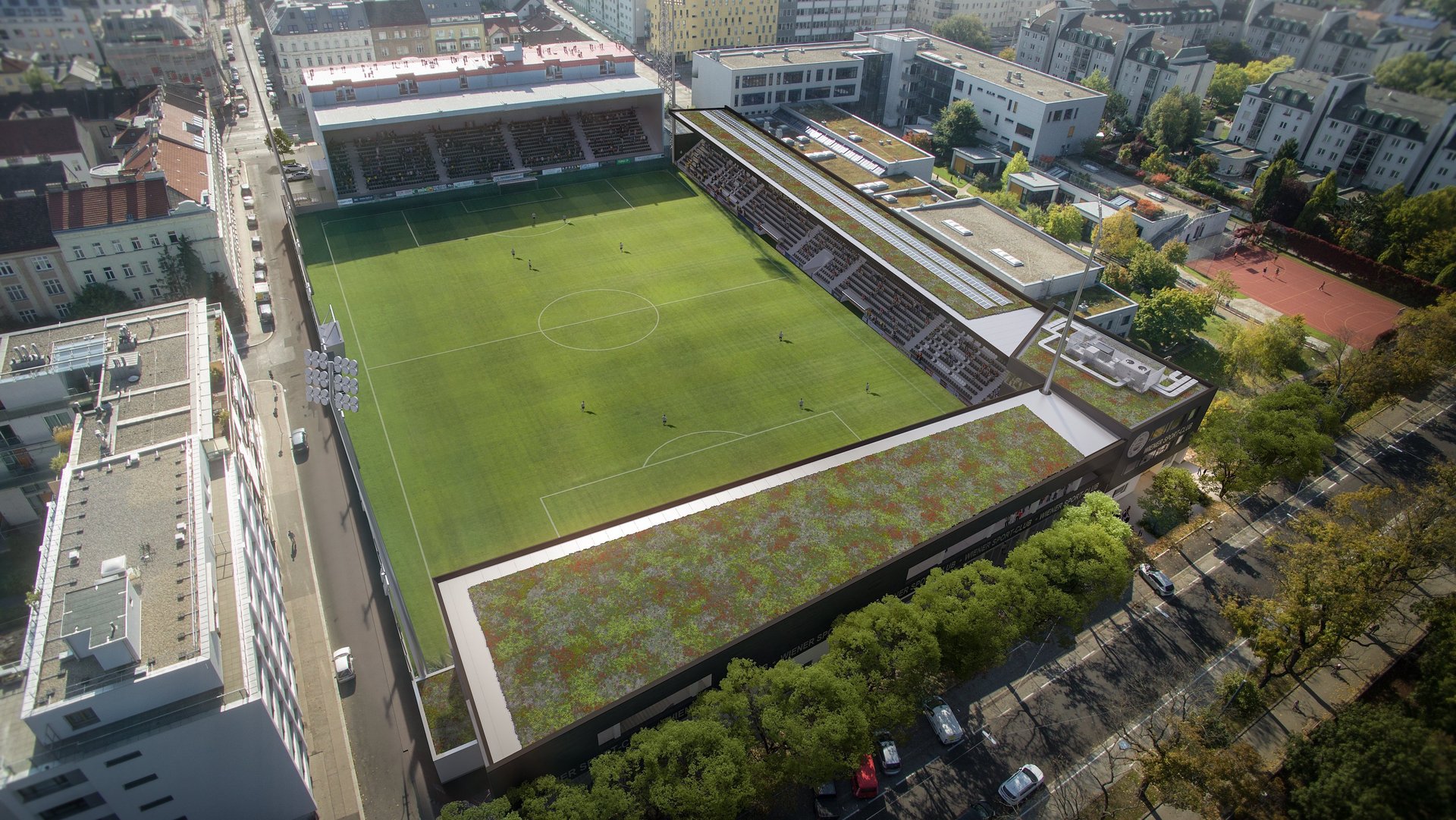 Fussballfeld mit grünem Rasen